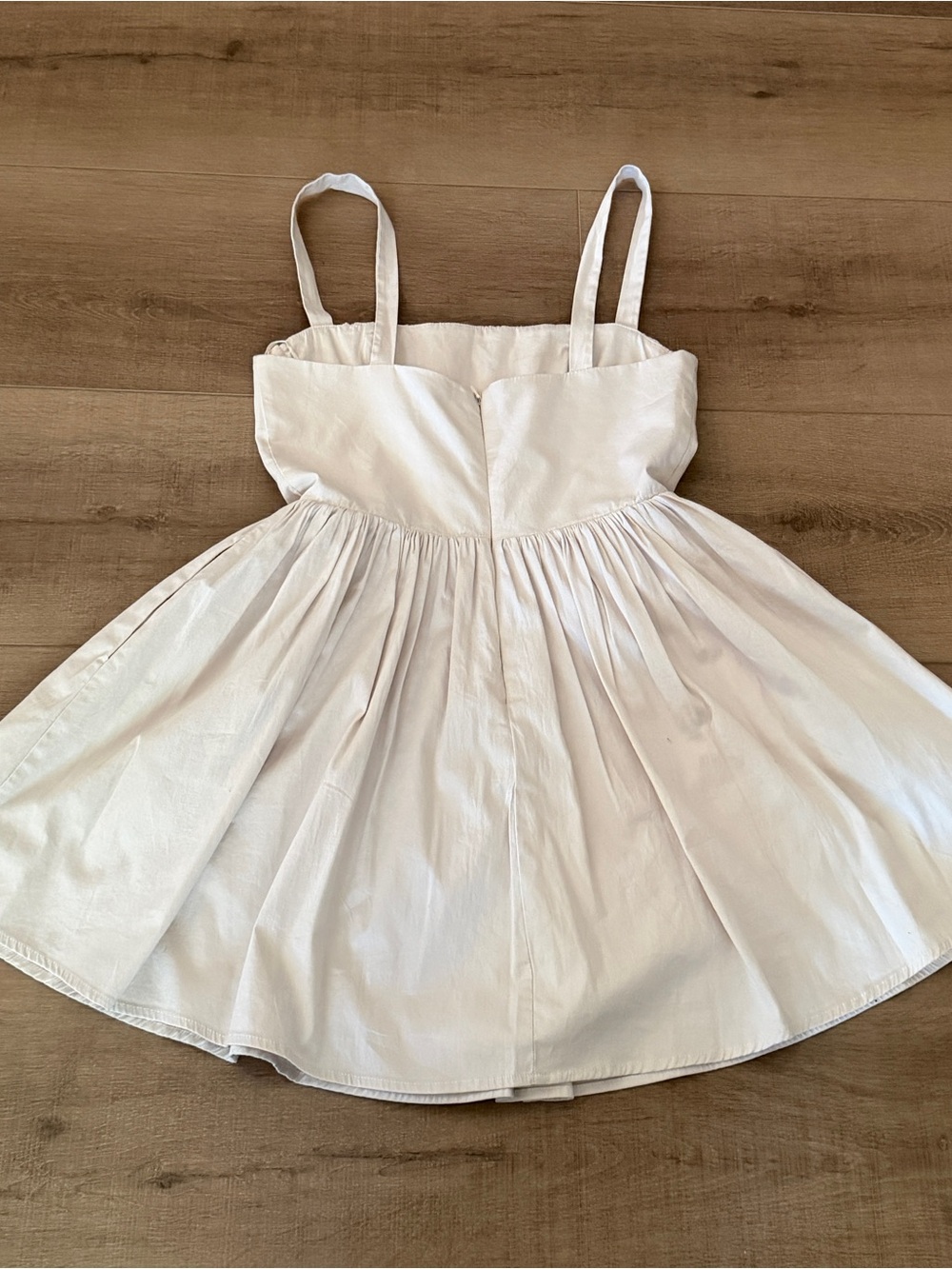 Zara Dress NEW Medium Beige Cotton Shirred Straps Sleeveless Mini Fit Flare Chic - Picture 7 of 16